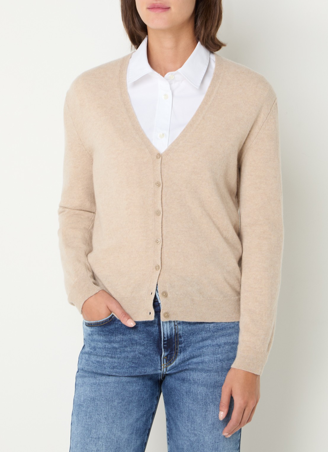 Benetton Fijngebreid vest van wol met stretch - detail camel