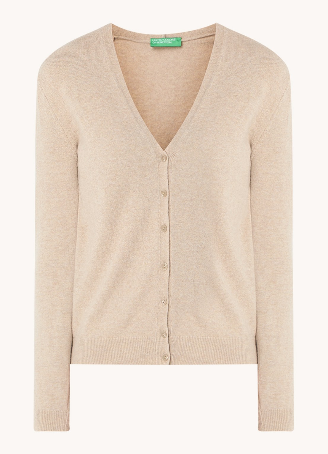 Benetton Fijngebreid vest van wol met stretch - voorkant 2 camel