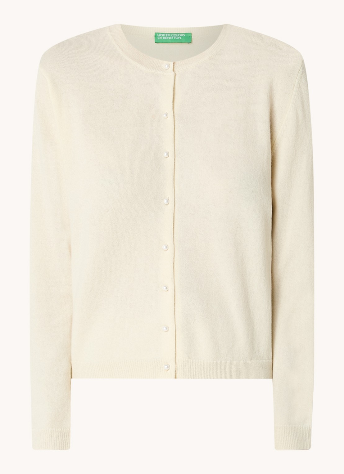 Benetton Fijngebreid vest van wol - voorkant creme