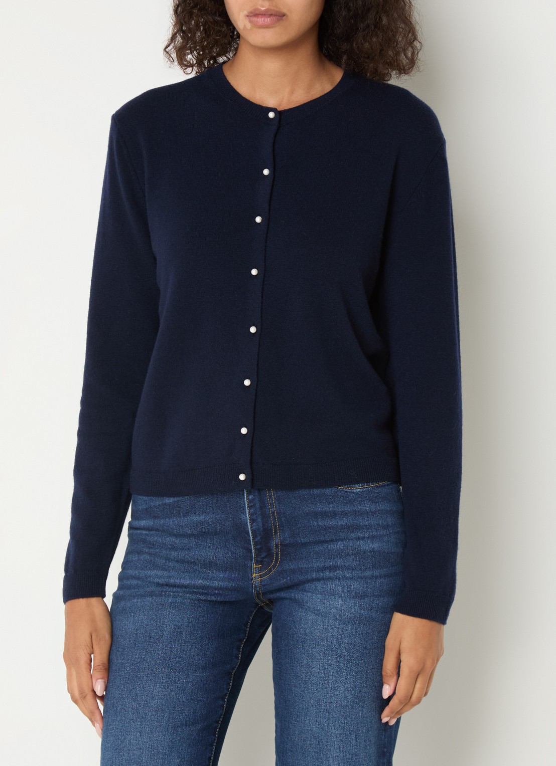 Benetton Fijngebreid vest van wol - detail donkerblauw