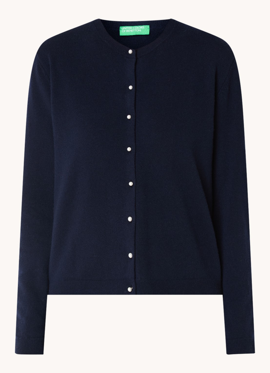 Benetton Fijngebreid vest van wol - voorkant 2 donkerblauw
