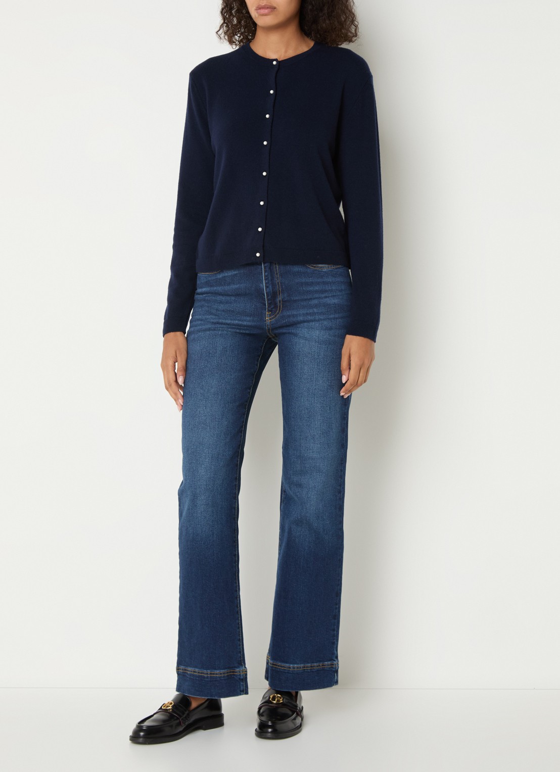 Benetton Fijngebreid vest van wol - voorkant 3 donkerblauw