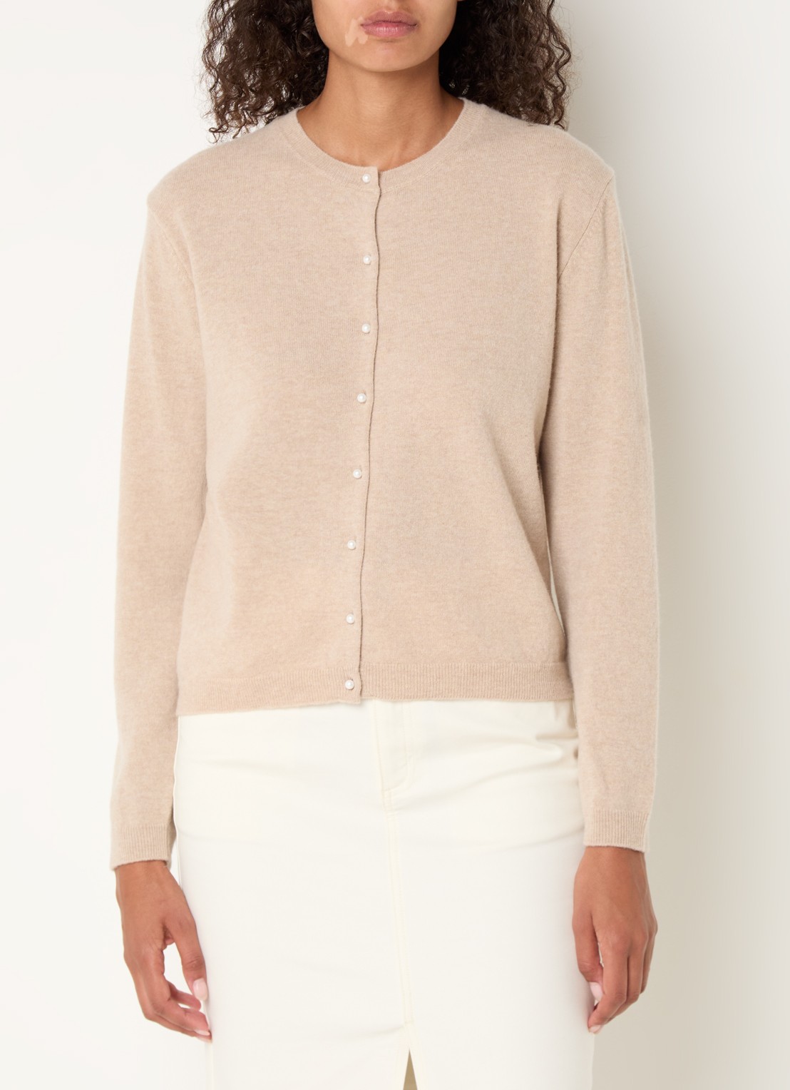 Benetton Fijngebreid vest van wol - detail zand