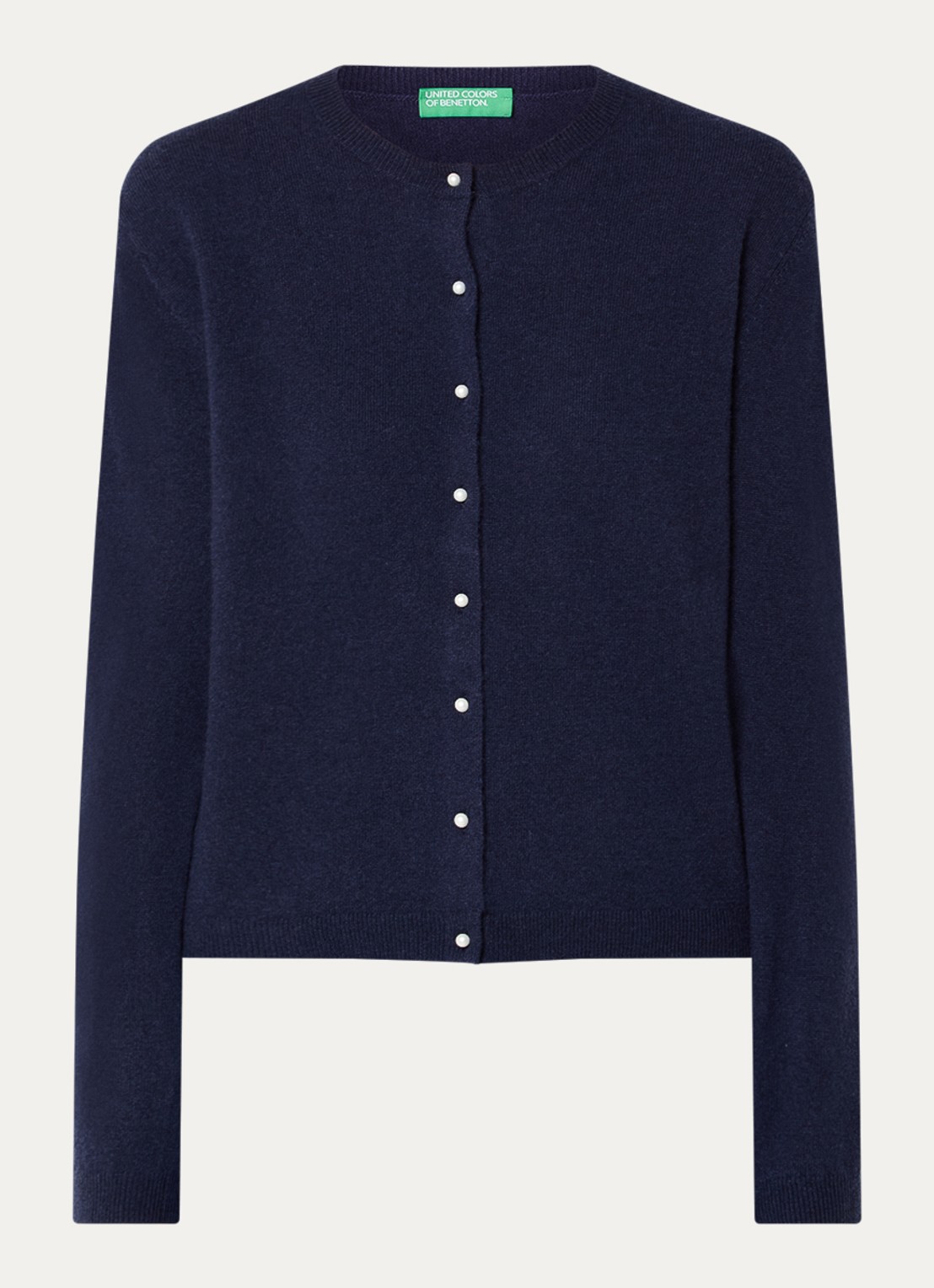 Benetton Fijngebreid vest van wol - voorkant 2 donkerblauw