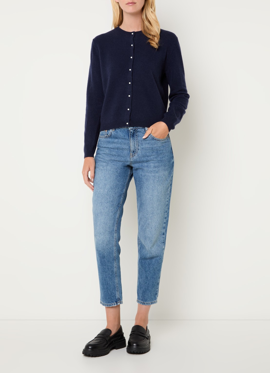 Benetton Fijngebreid vest van wol - voorkant 3 donkerblauw