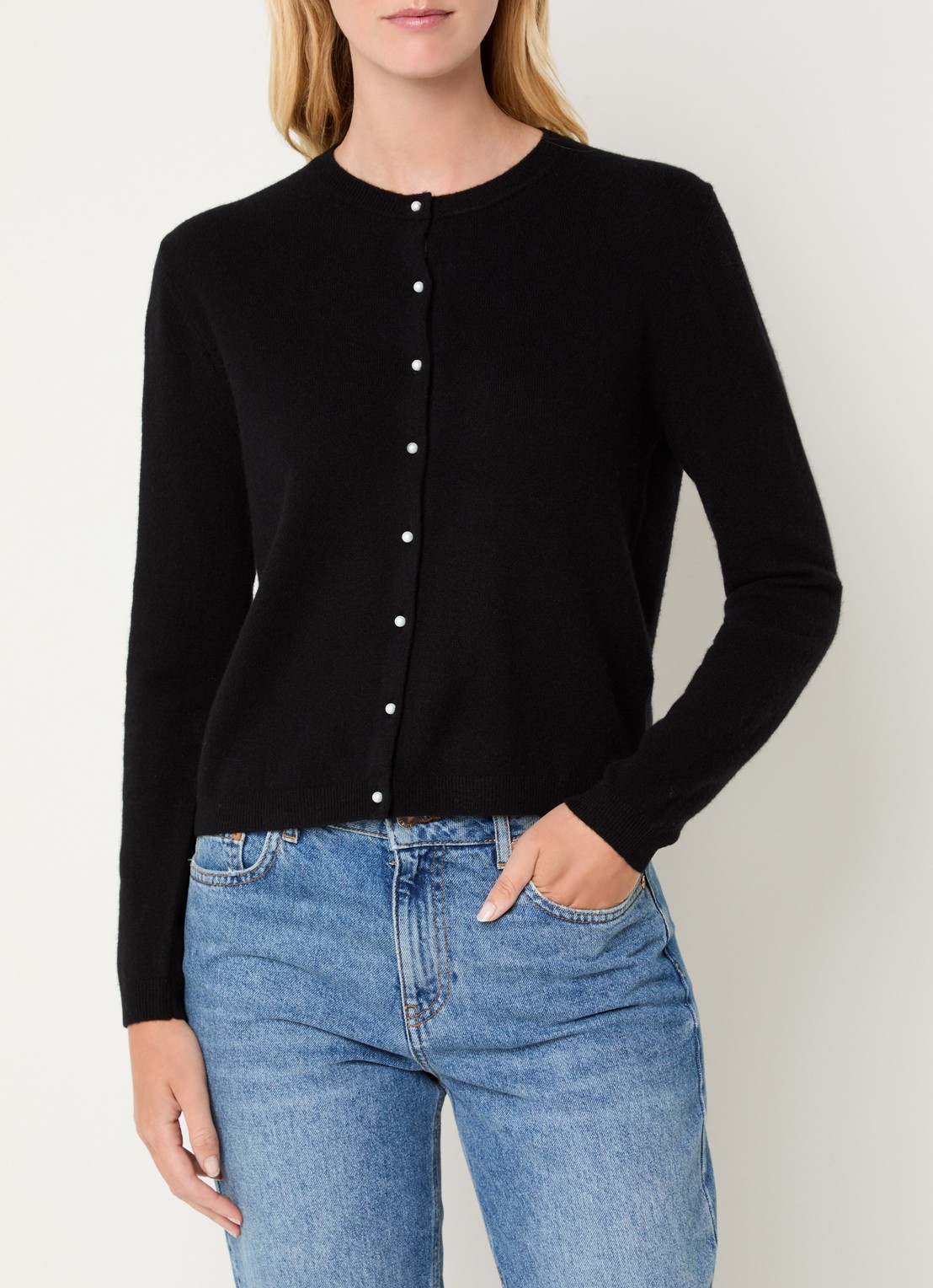 Benetton Fijngebreid vest van wol - detail zwart