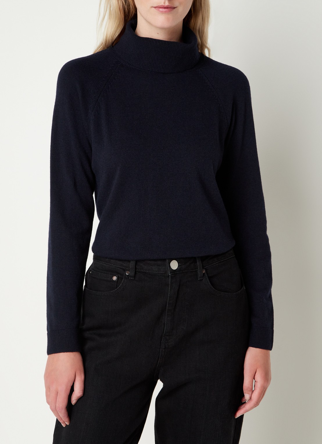 Benetton Fijngebreide coltrui in kasjmierblend - detail donkerblauw