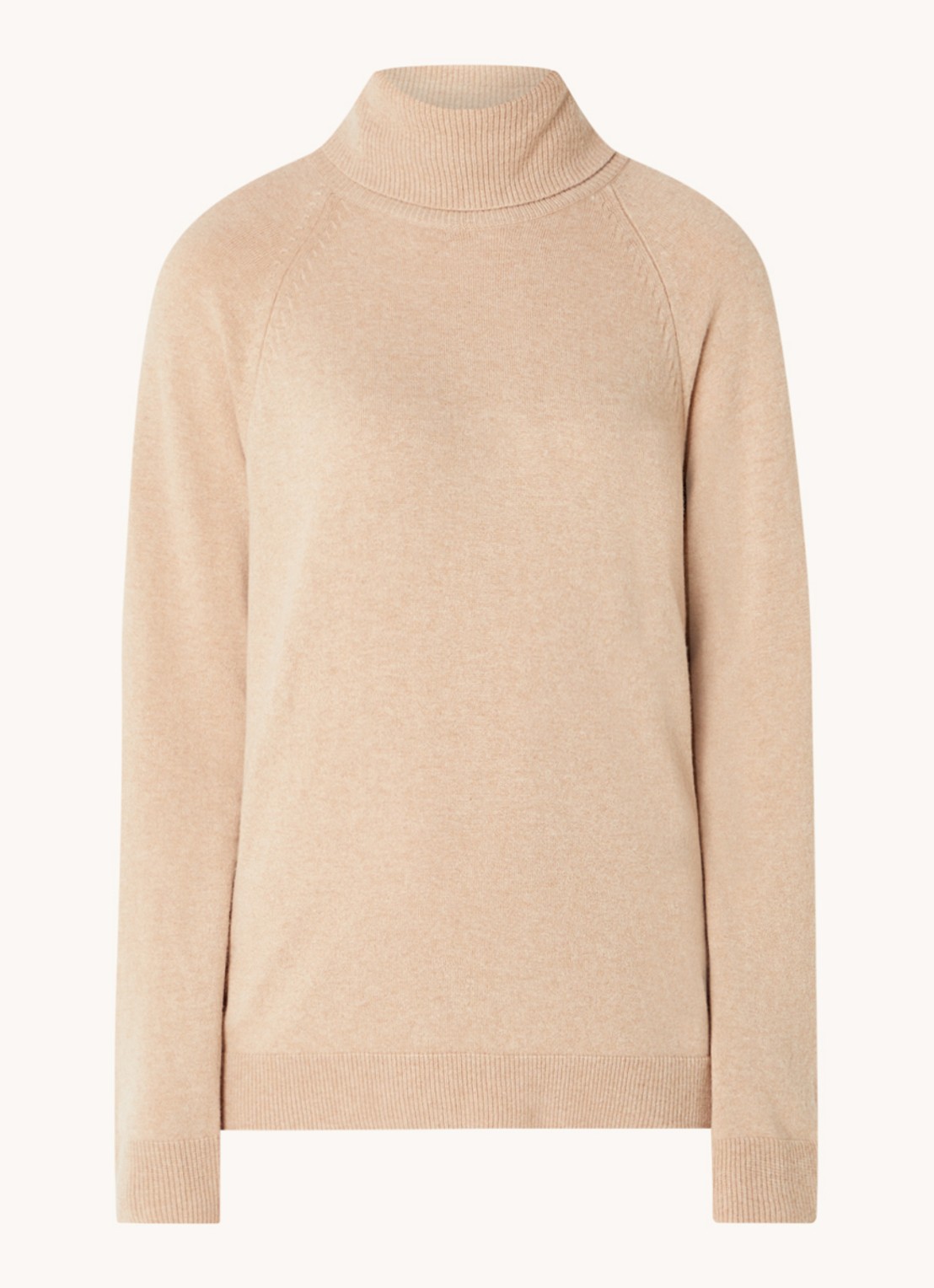 Benetton Fijngebreide coltrui in kasjmierblend - voorkant camel