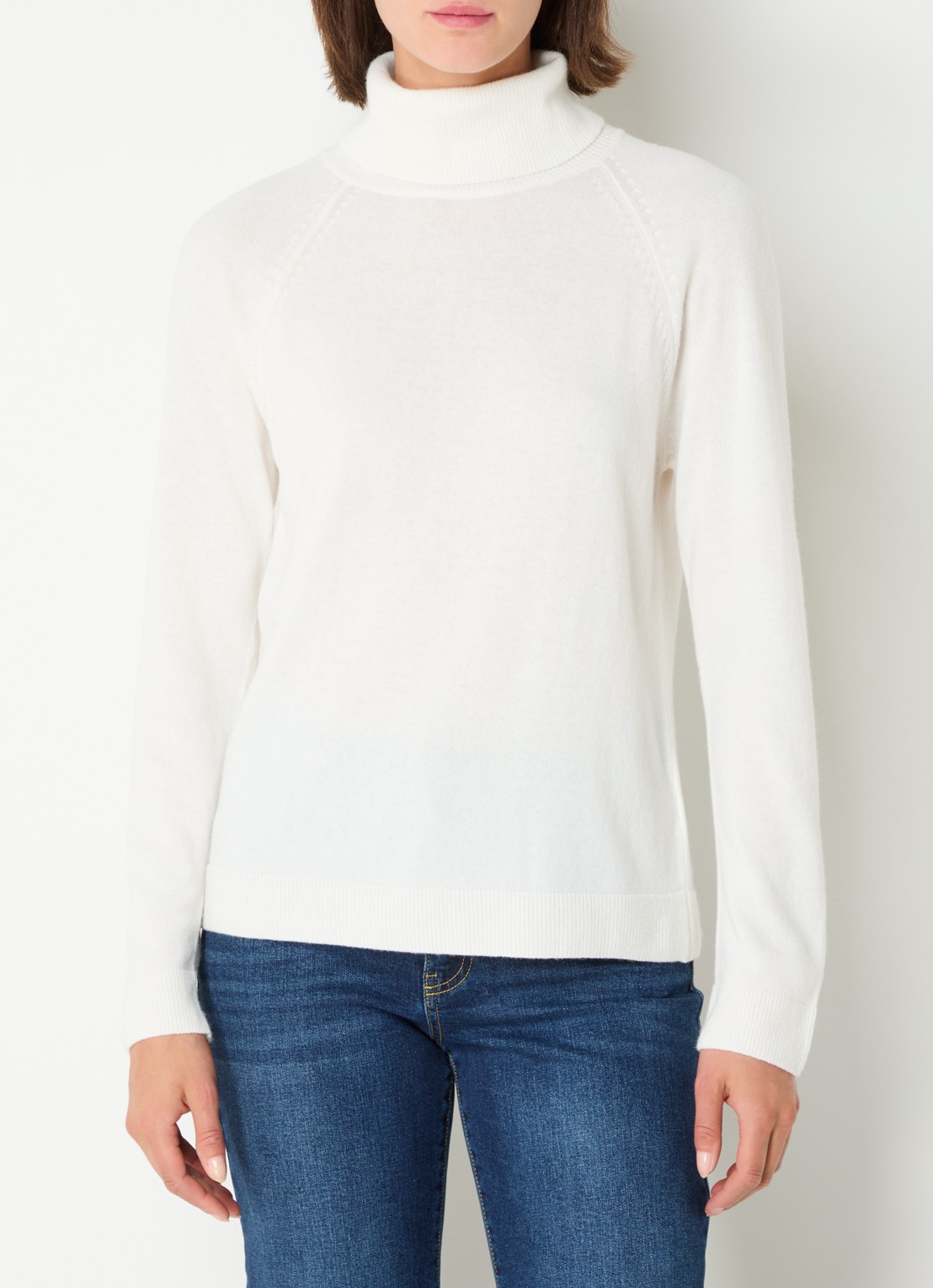 Benetton Fijngebreide coltrui in kasjmierblend - detail 4 creme
