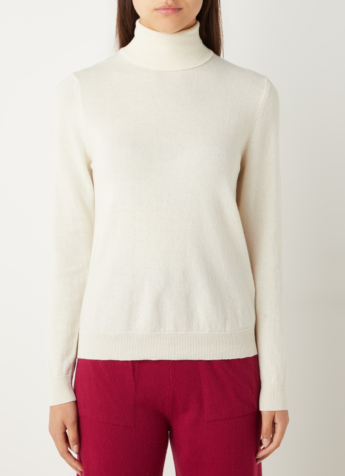 Benetton Fijngebreide coltrui van merino wol - detail 3 gebroken wit