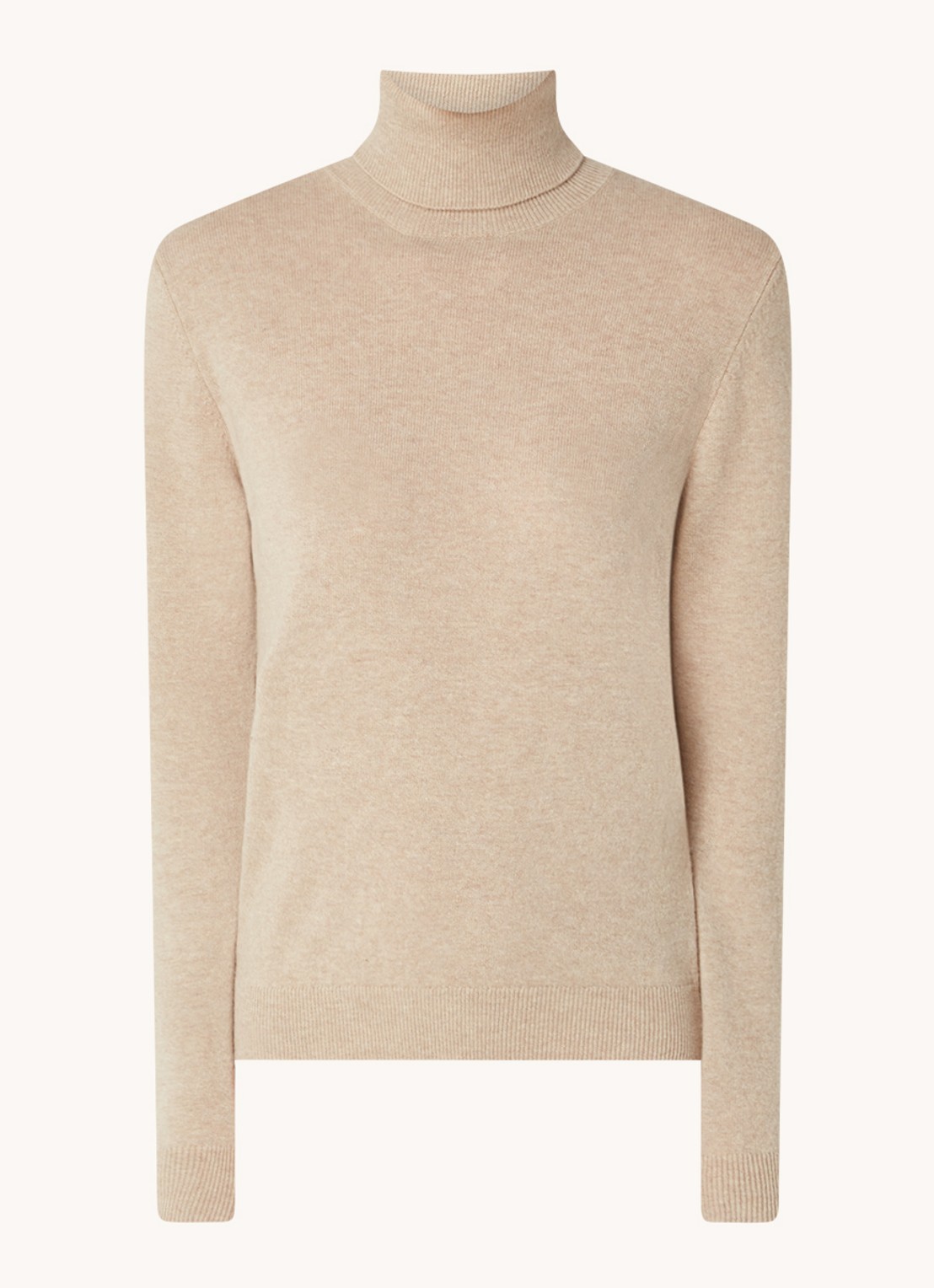 Benetton Fijngebreide coltrui van merino wol - voorkant 2 donkerbeige