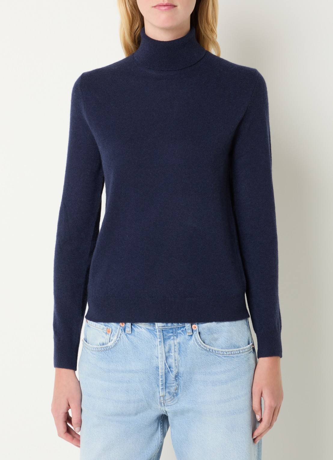 Benetton Fijngebreide coltrui van merino wol - detail donkerblauw
