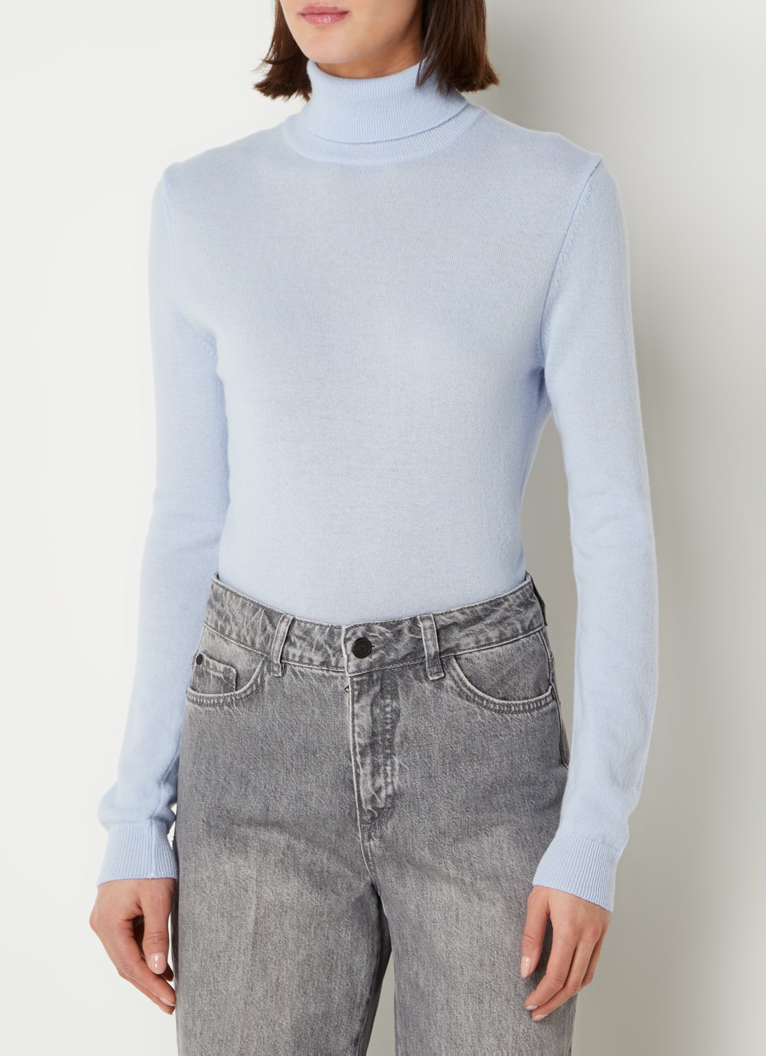 Benetton Fijngebreide coltrui van merino wol - detail 6 lichtblauw