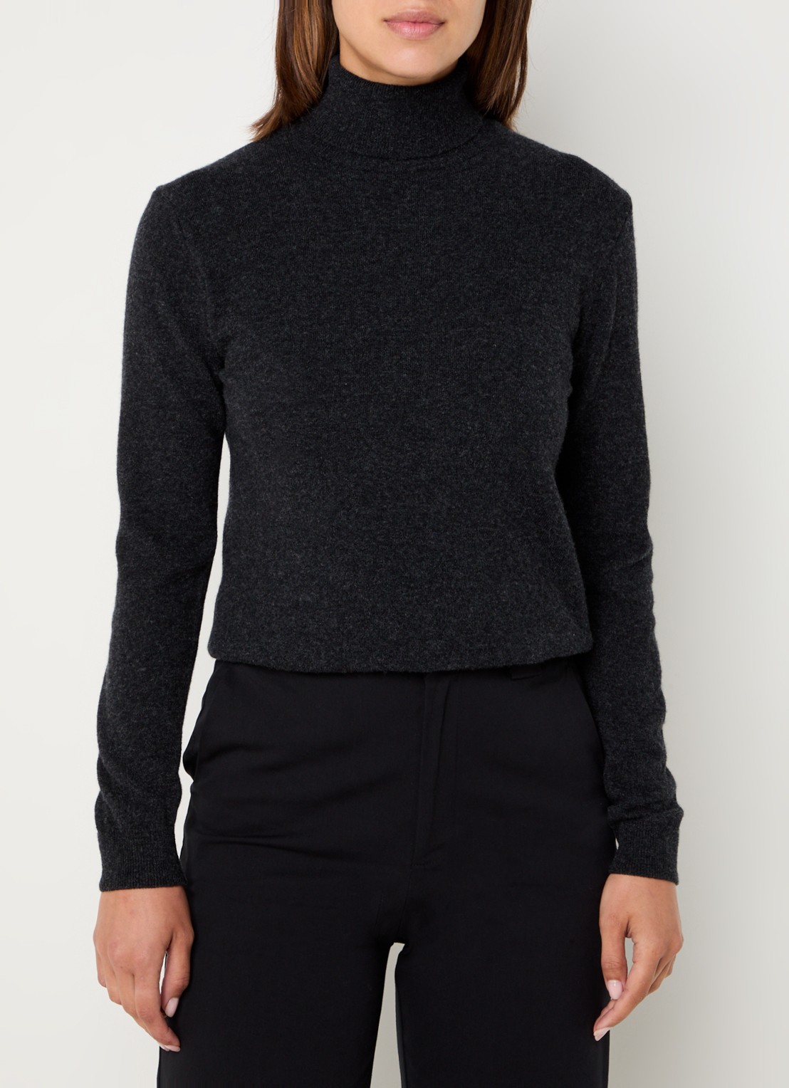 Benetton Fijngebreide coltrui van merino wol - detail 3 antraciet