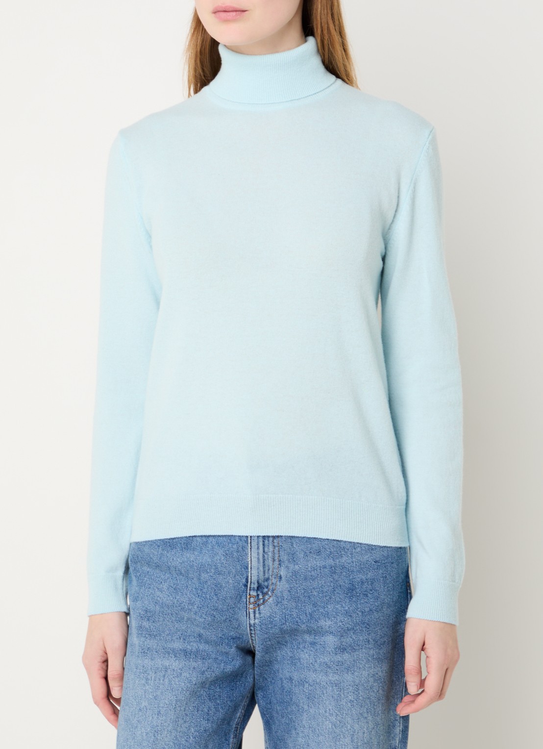 Benetton Fijngebreide coltrui van merino wol - detail 7 lichtblauw