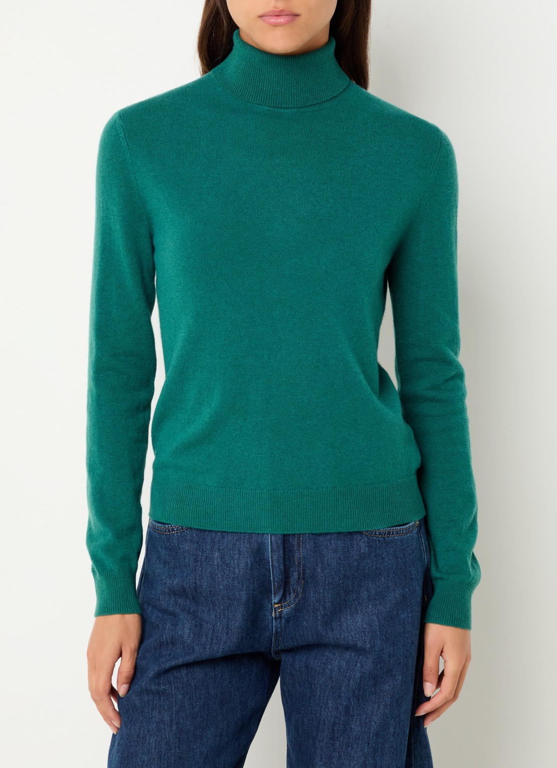 Benetton Fijngebreide coltrui van merino wol - detail 3 zeegroen