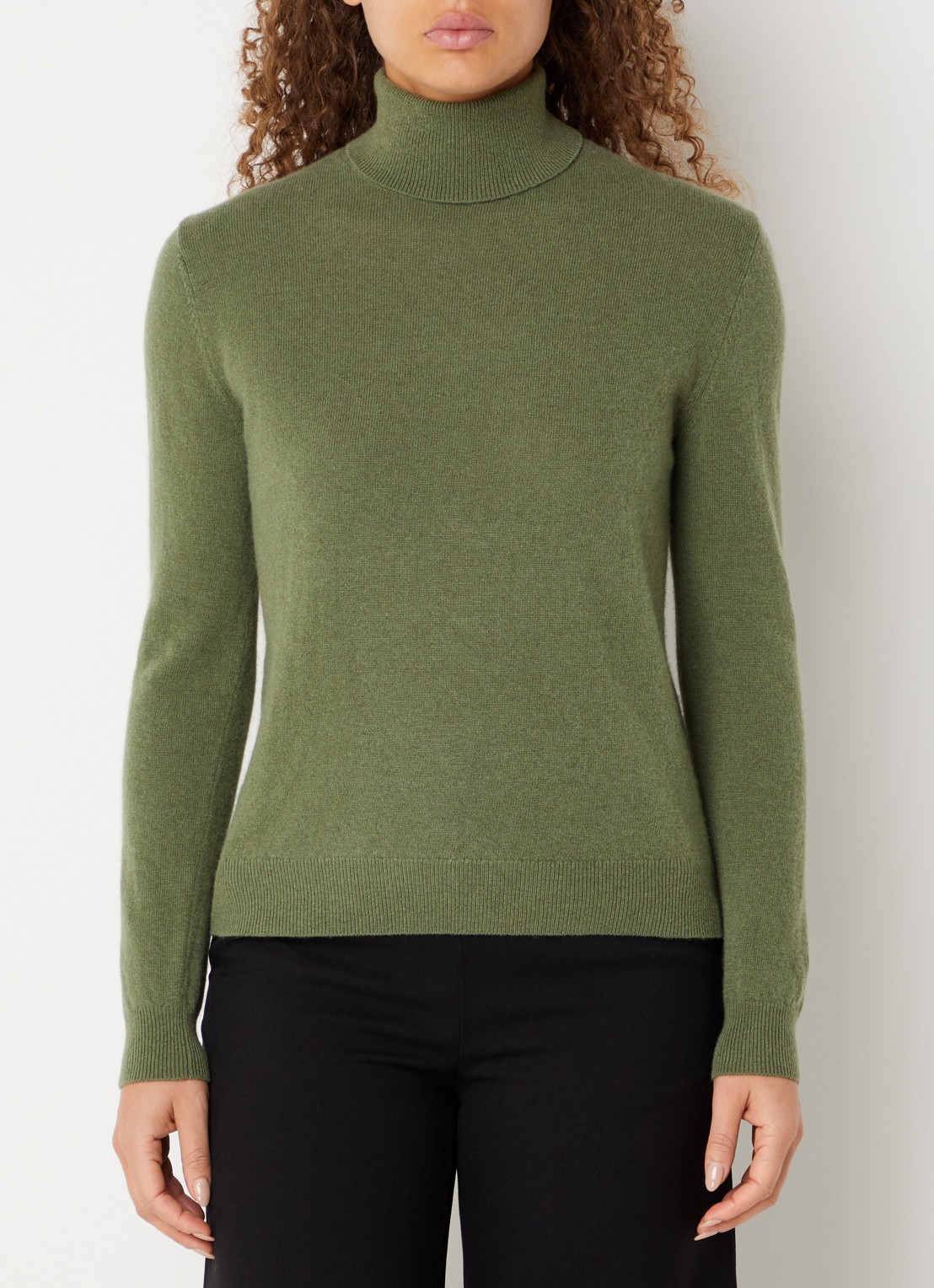 Benetton Fijngebreide coltrui van merino wol - detail 4 mosgroen