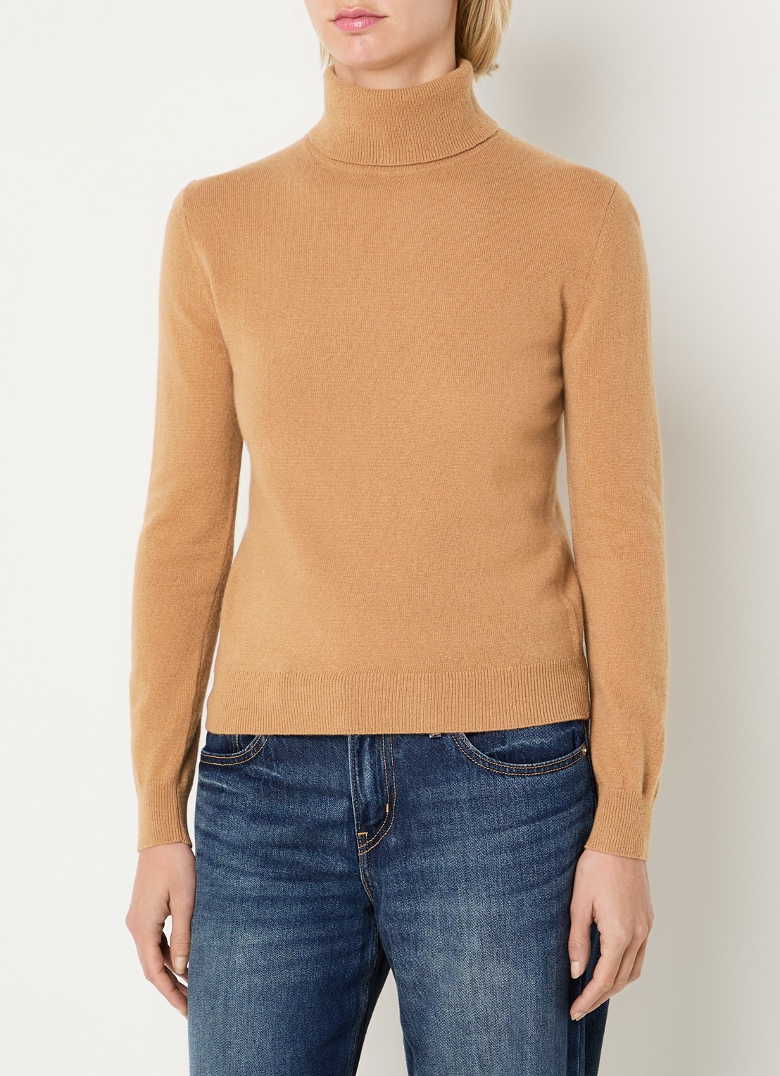 Benetton Fijngebreide coltrui van merino wol - detail camel