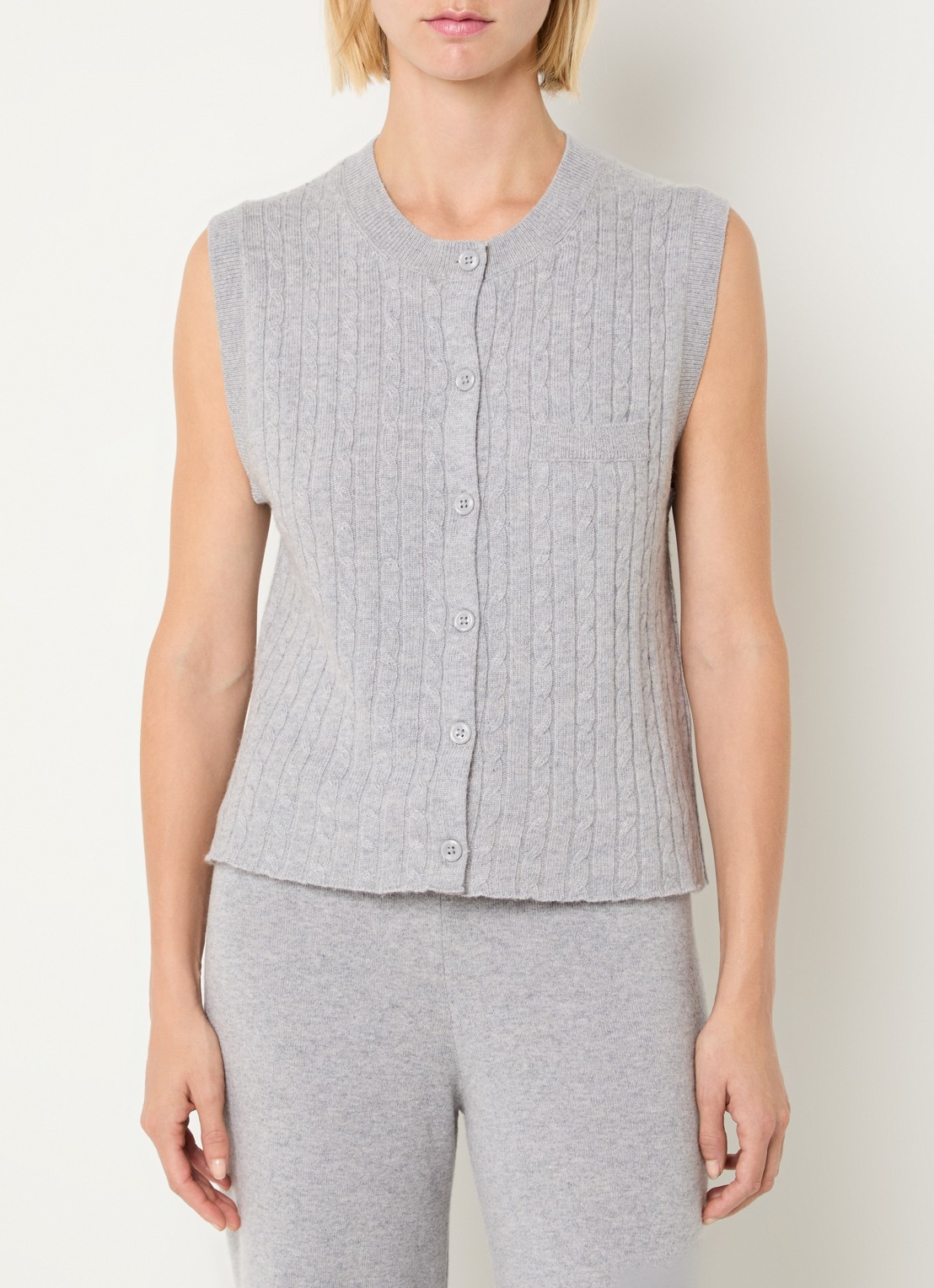 Benetton Fijngebreide gilet in kasjmierblend met borstzak - detail 4 lichtgrijs
