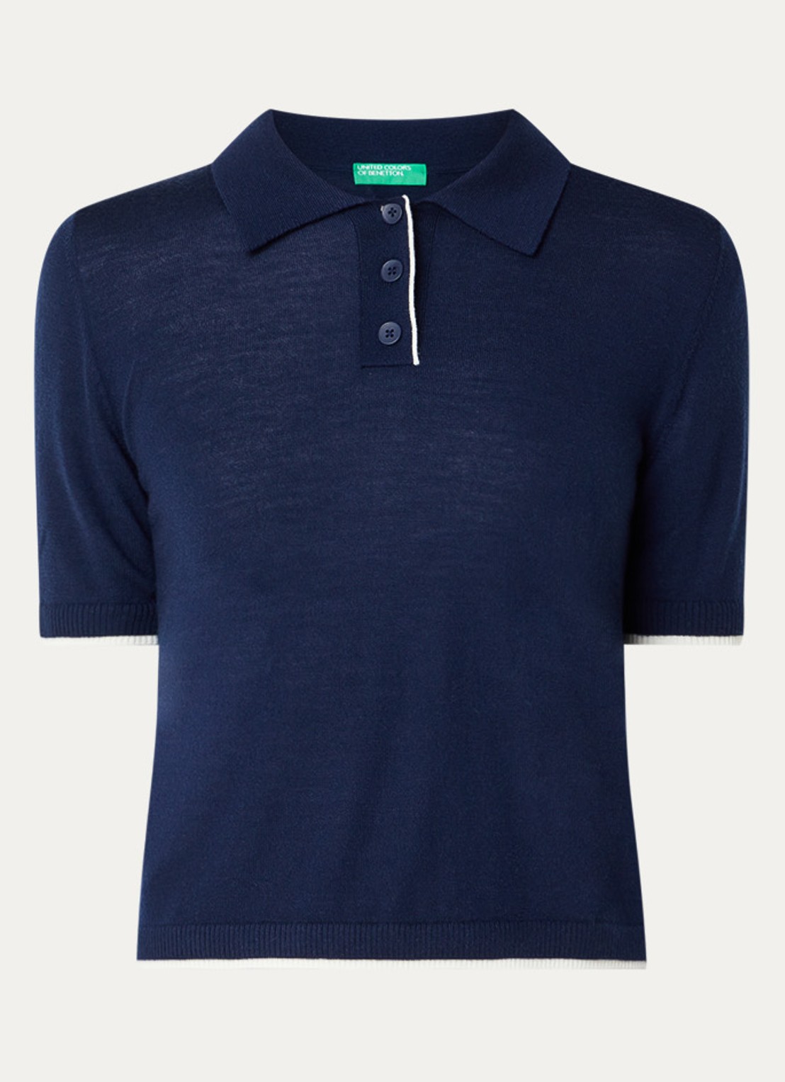 Benetton Fijngebreide polo van scheerwol - voorkant 2 donkerblauw