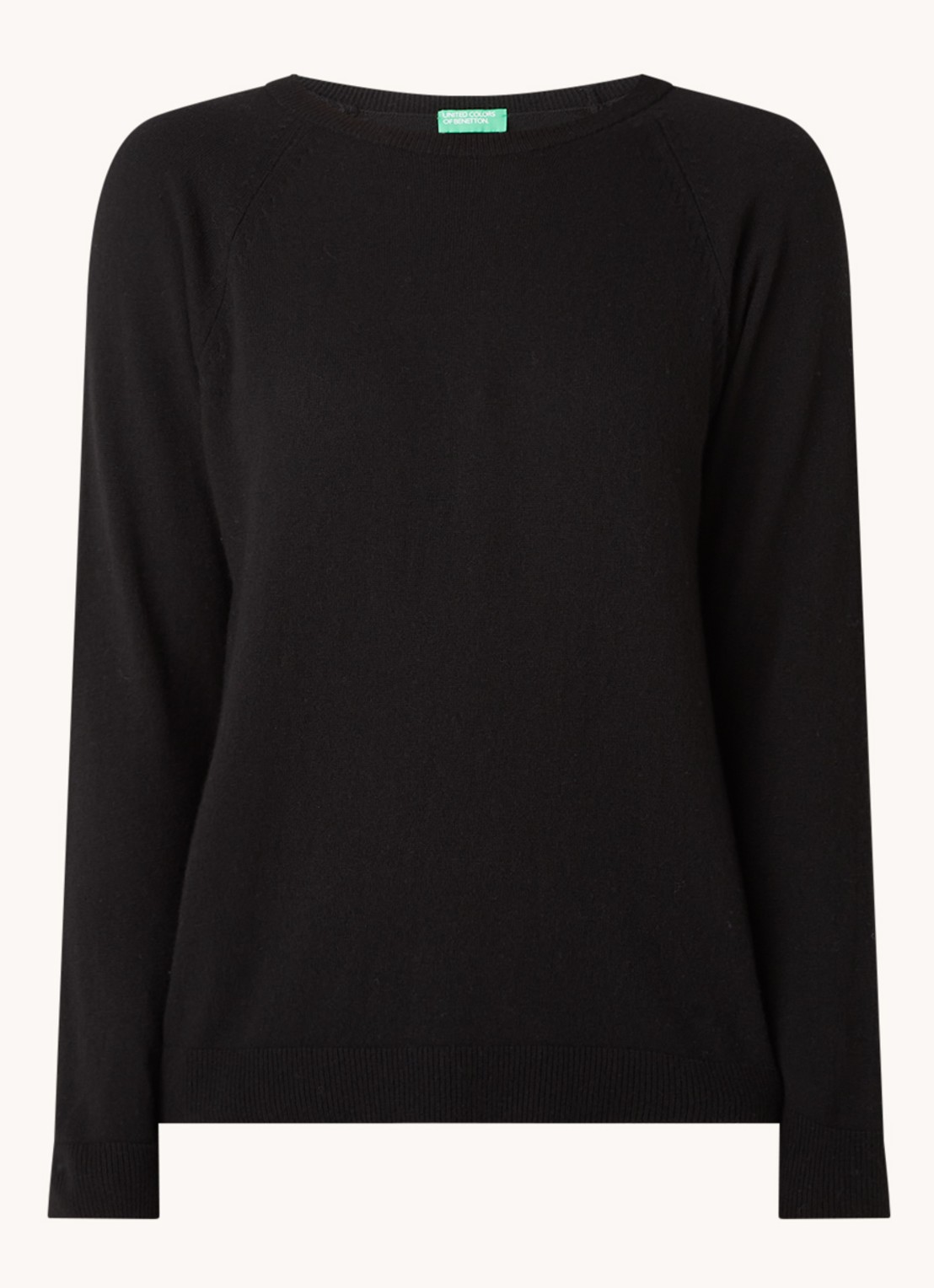 Benetton Fijngebreide pullover in kasjmierblend met ronde hals  - voorkant 3 zwart