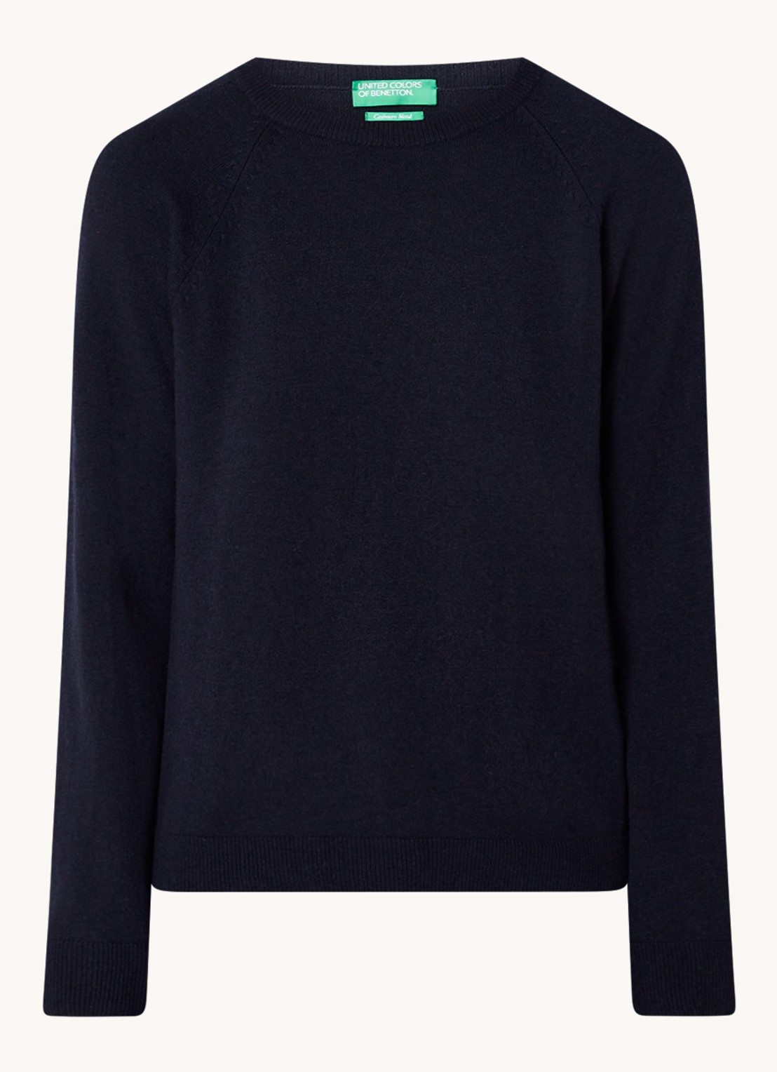 Benetton Fijngebreide pullover in kasjmierblend met ronde hals  - voorkant 2 donkerblauw