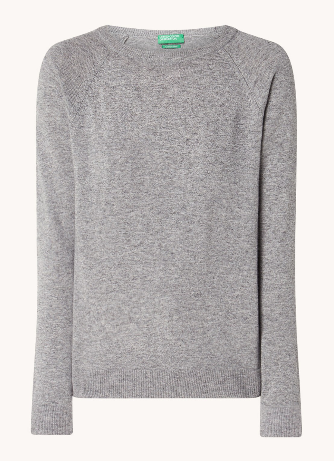 Benetton Fijngebreide pullover in kasjmierblend met ronde hals  - voorkant 3 lichtgrijs