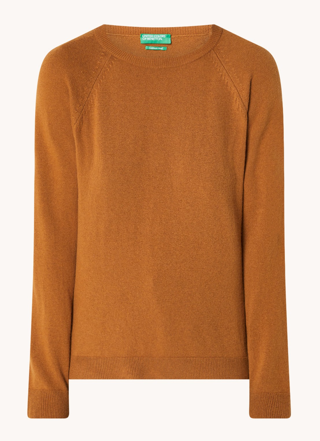Benetton Fijngebreide pullover in kasjmierblend met ronde hals  - voorkant 3 camel
