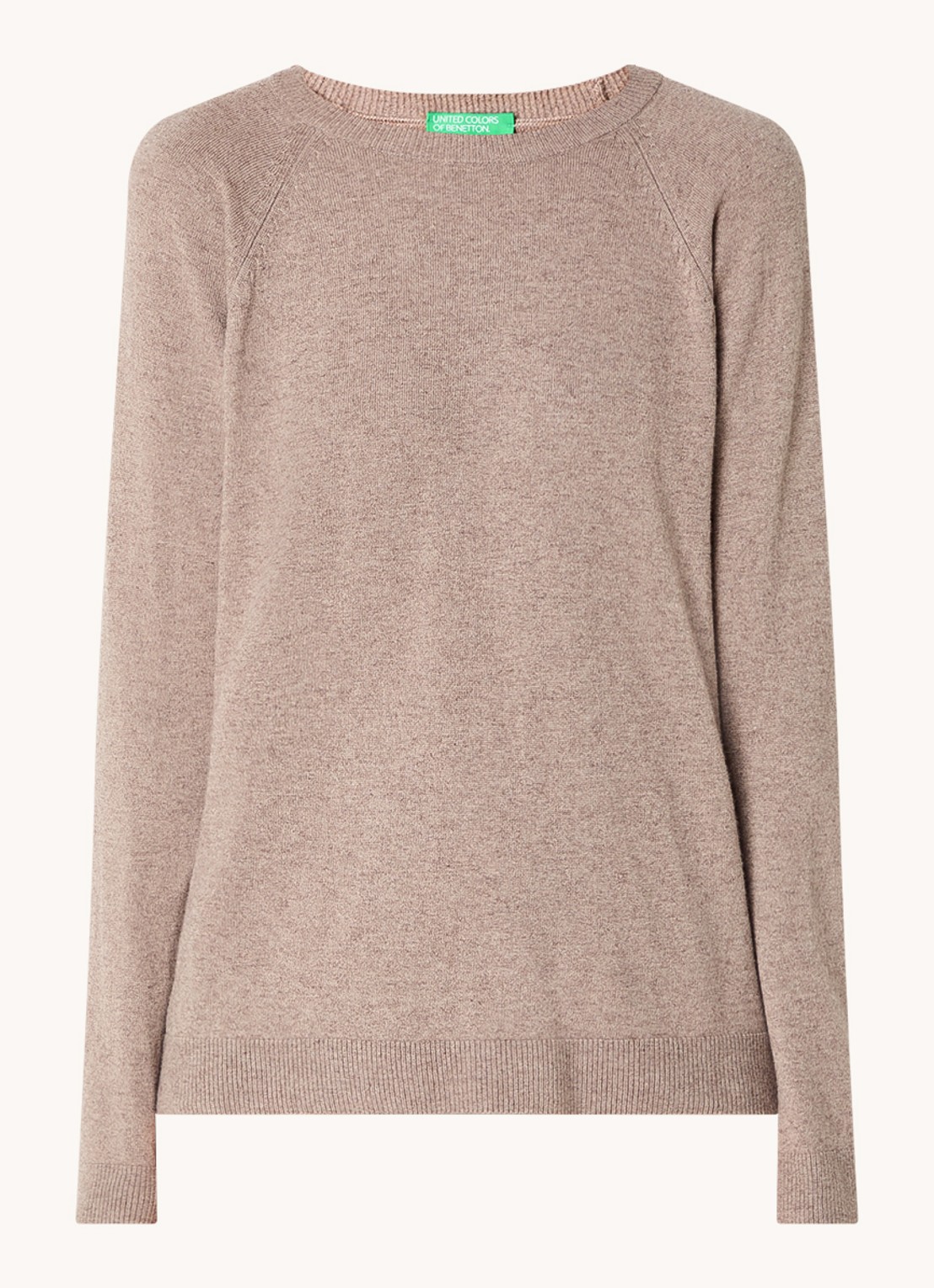 Benetton Fijngebreide pullover in kasjmierblend met ronde hals  - voorkant 3 lichtbruin