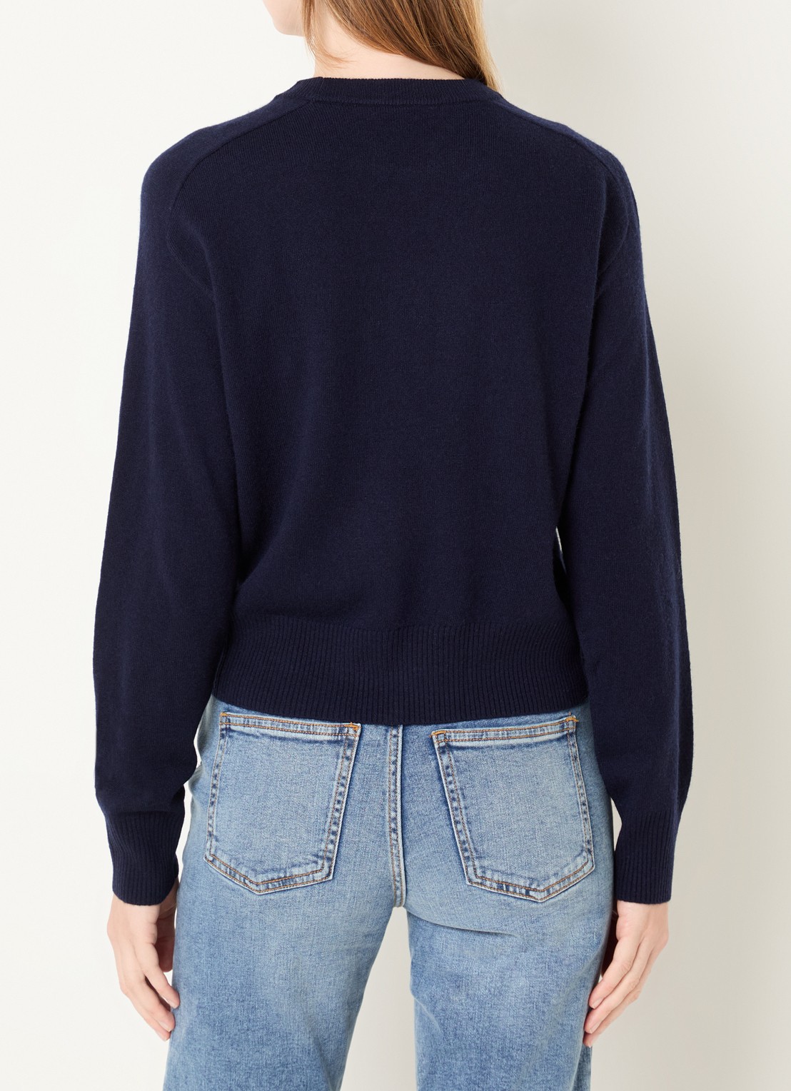 Benetton Fijngebreide pullover in kasjmierblend met ronde hals - achterkant donkerblauw