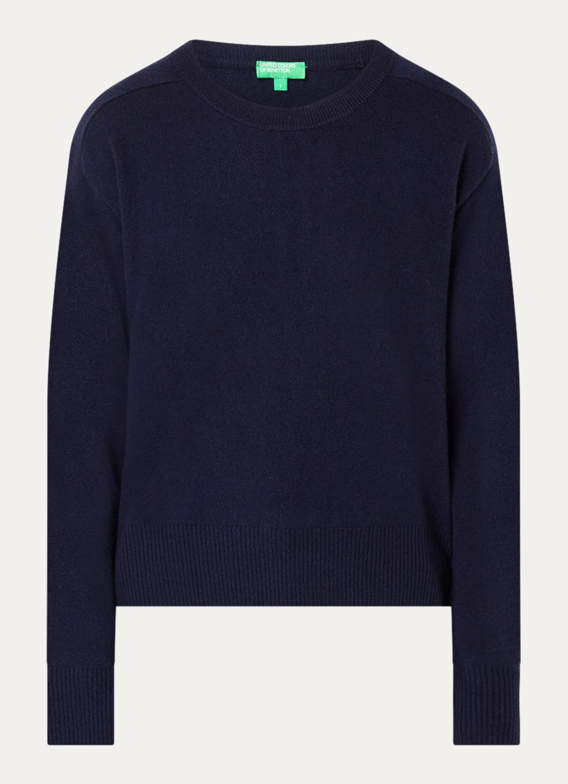 Benetton Fijngebreide pullover in kasjmierblend met ronde hals - voorkant 2 donkerblauw