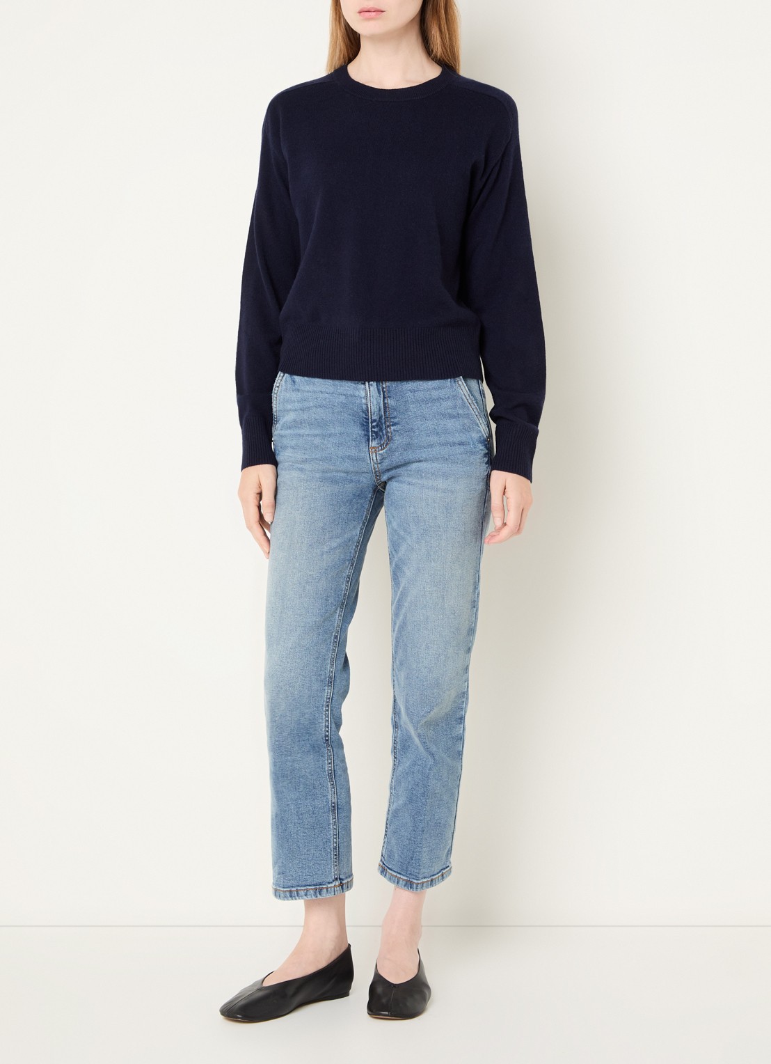 Benetton Fijngebreide pullover in kasjmierblend met ronde hals - voorkant 3 donkerblauw