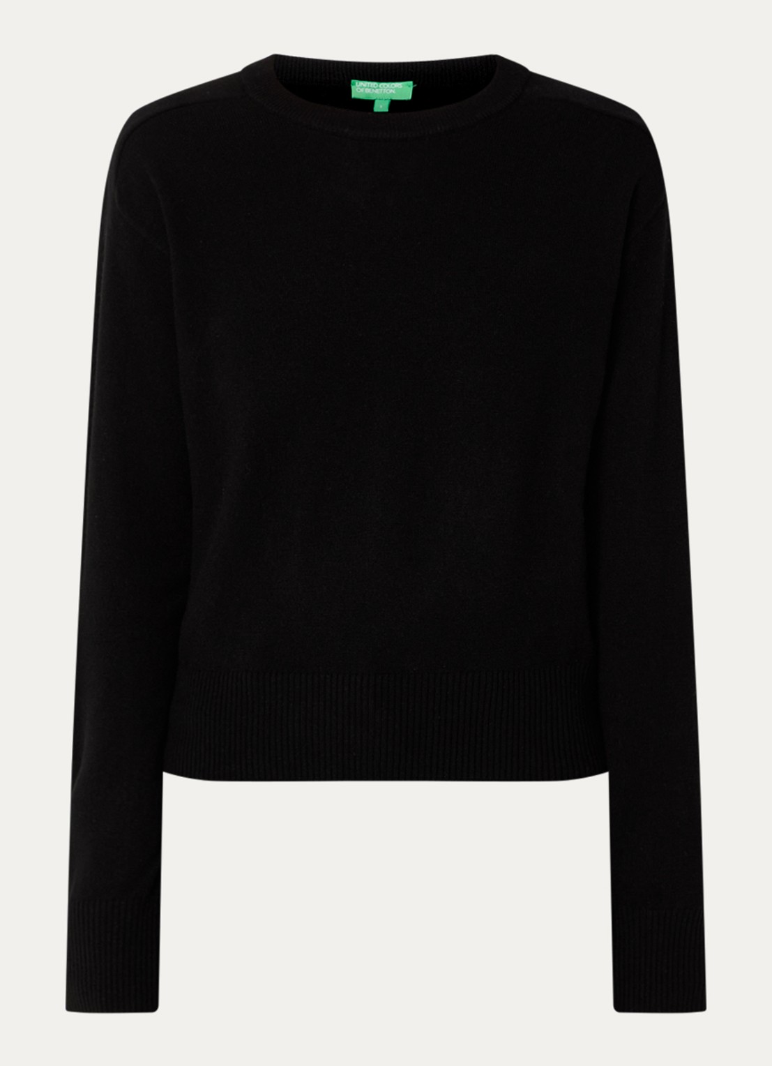 Benetton Fijngebreide pullover in kasjmierblend met ronde hals - voorkant 3 zwart