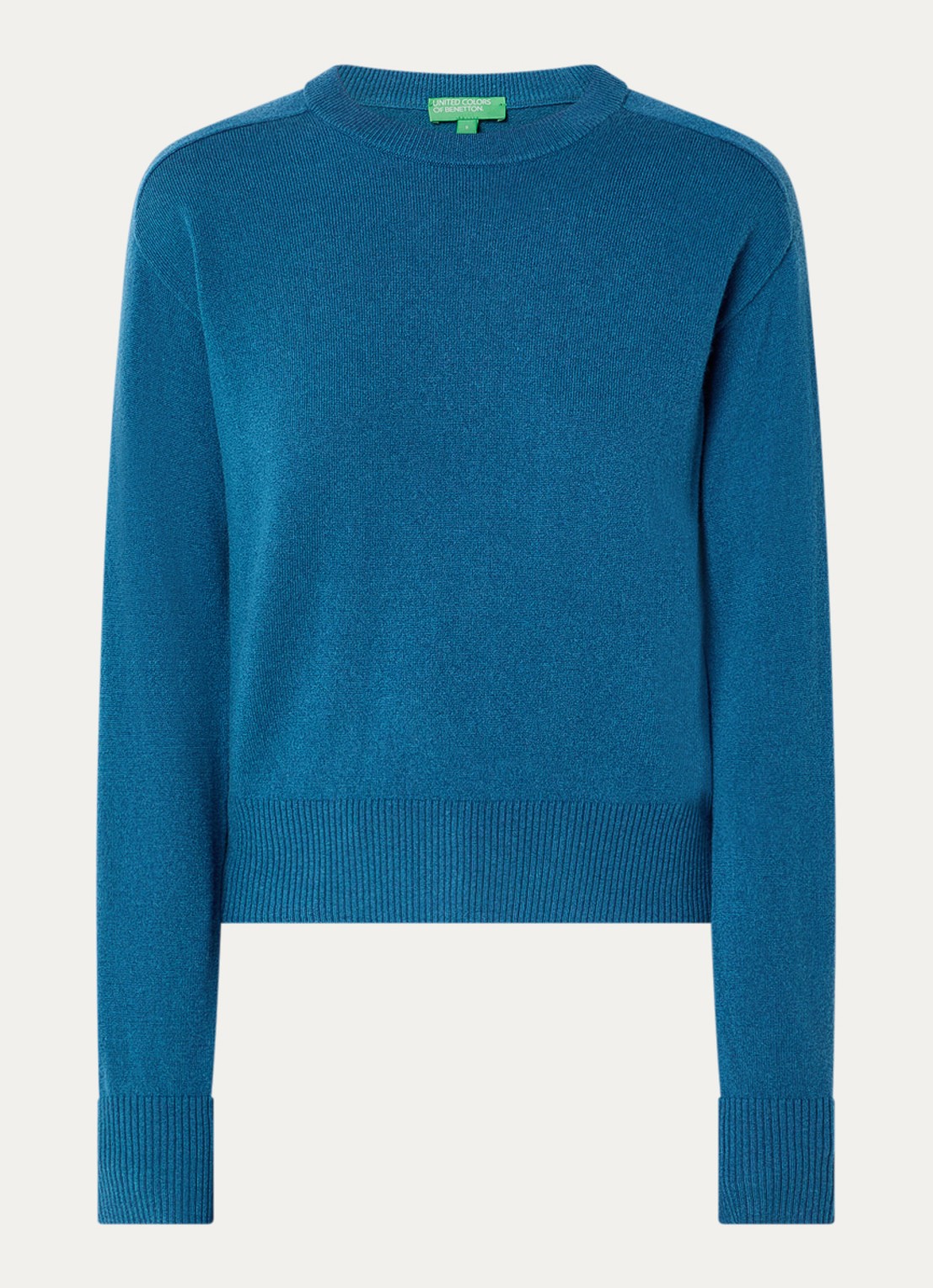 Benetton Fijngebreide pullover in kasjmierblend met ronde hals - voorkant blauw