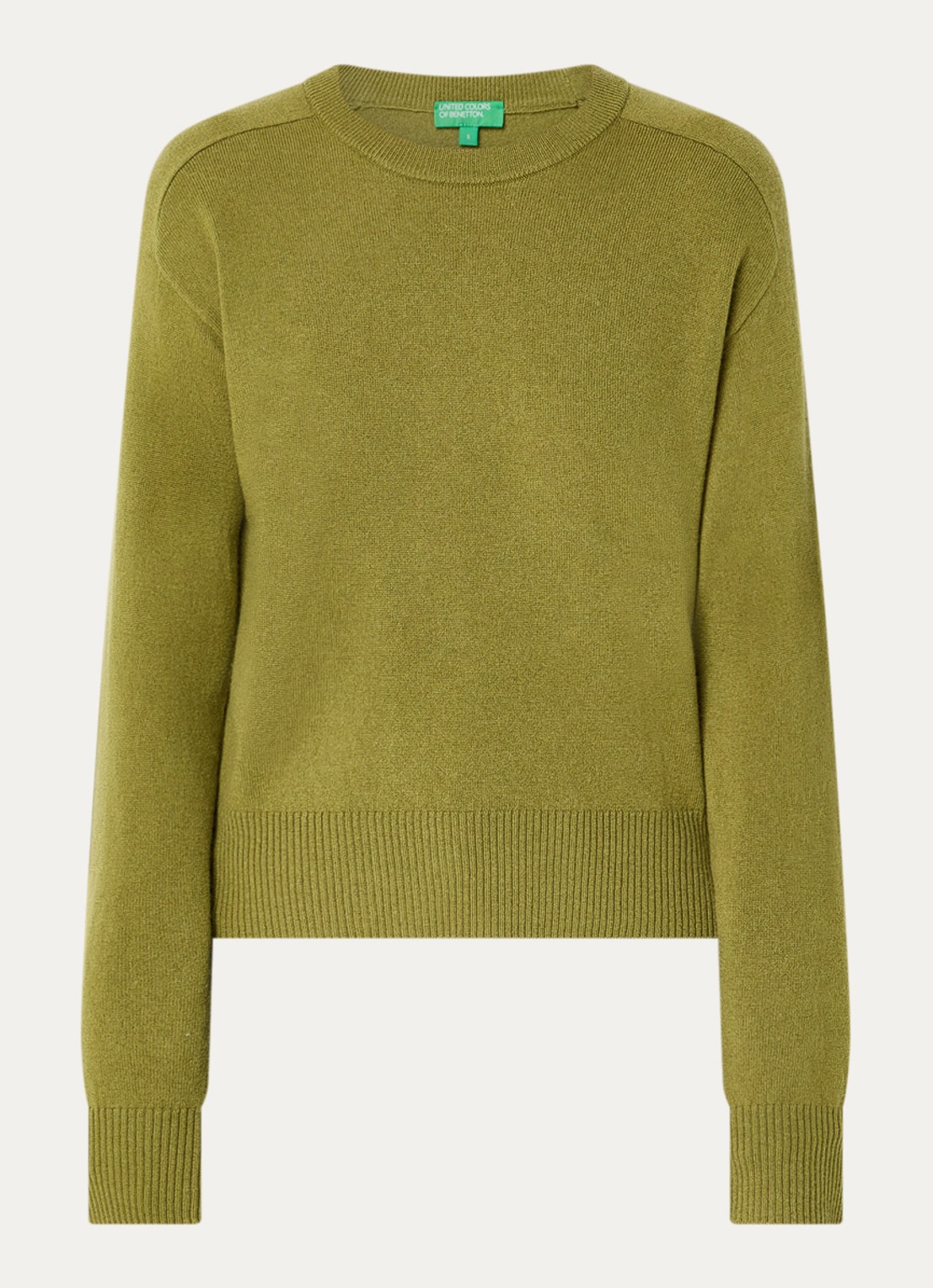 Benetton Fijngebreide pullover in kasjmierblend met ronde hals - voorkant 2 mosgroen