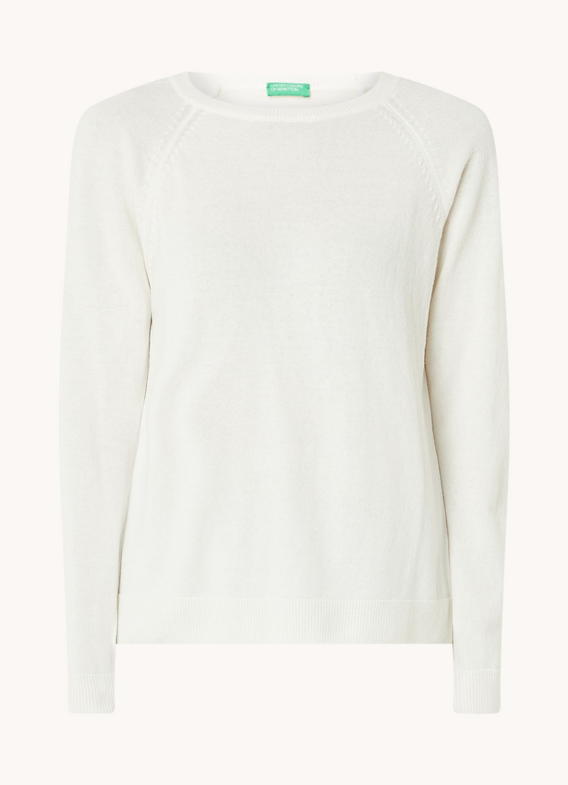 Benetton Fijngebreide pullover in kasjmierblend met ronde hals  - voorkant 3 creme