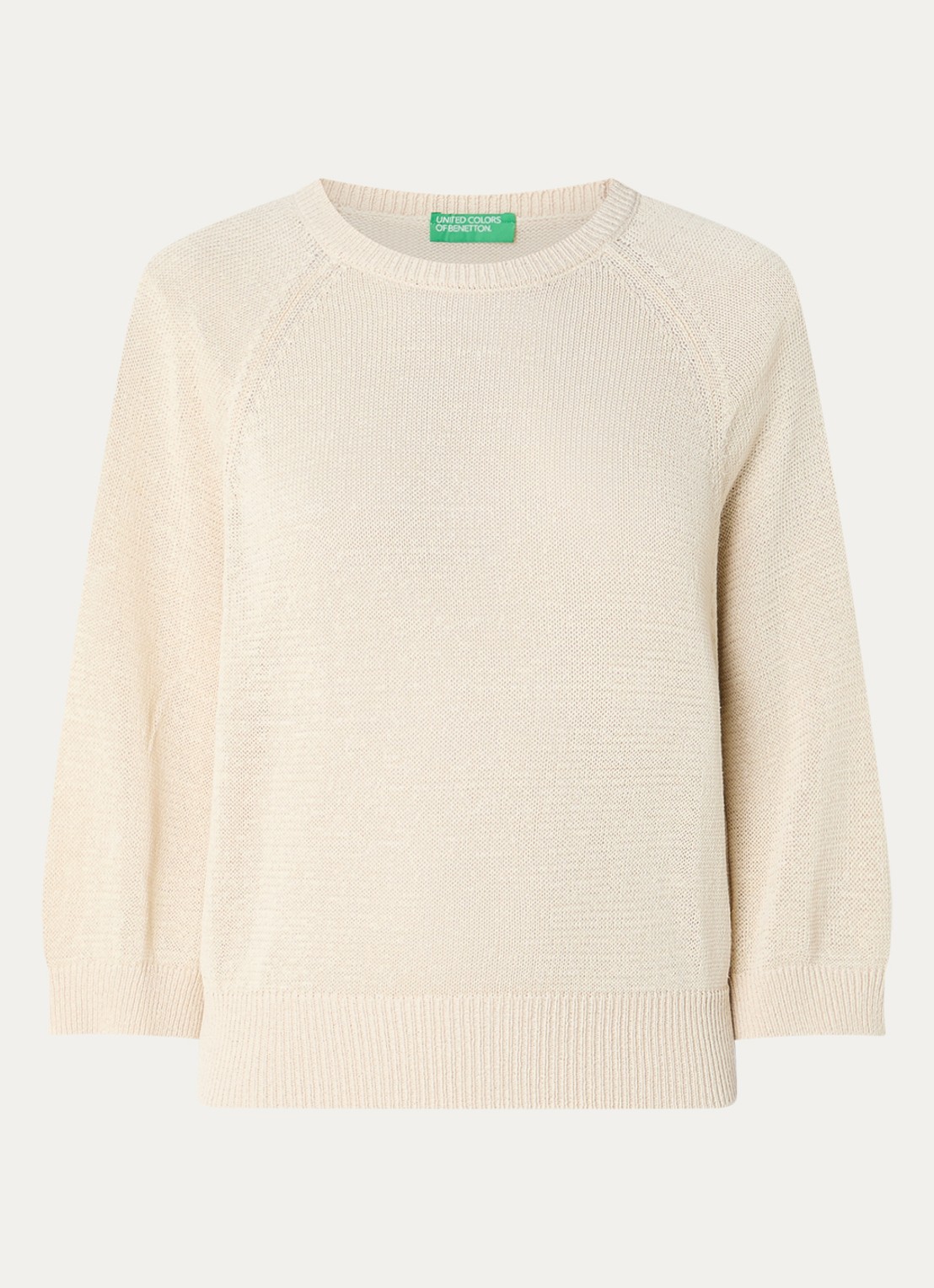Benetton Fijngebreide pullover in linnenblend met ronde hals - voorkant 2 creme