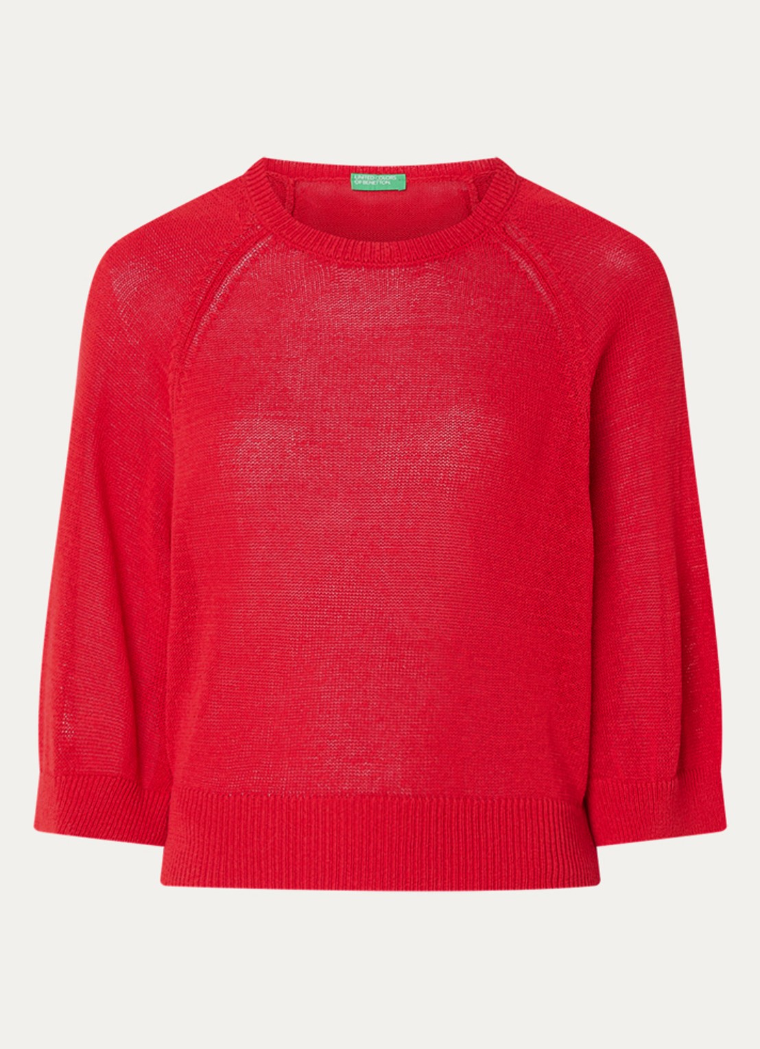 Benetton Fijngebreide pullover in linnenblend met ronde hals - voorkant rood