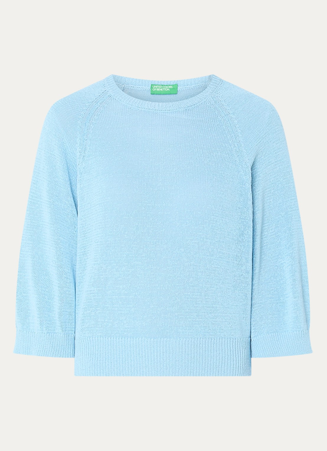 Benetton Fijngebreide pullover in linnenblend met ronde hals - voorkant 2 lichtblauw