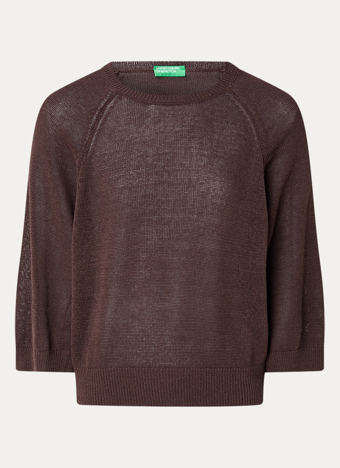 Benetton Fijngebreide pullover in linnenblend met ronde hals - voorkant bruin