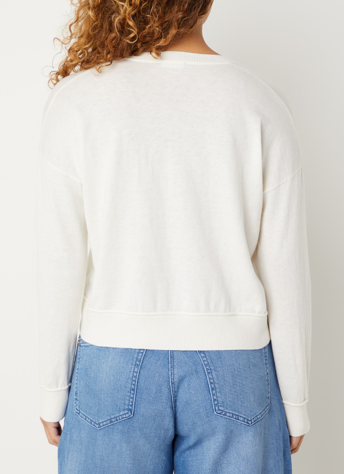 Benetton Fijngebreide pullover in wolblend met V-hals - achterkant 4 creme