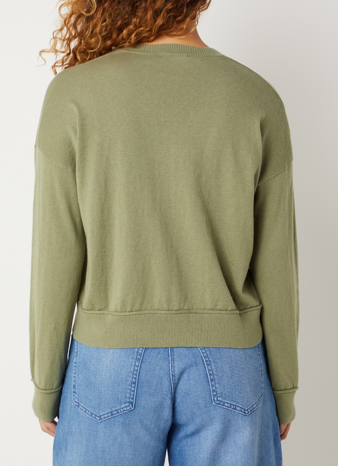 Benetton Fijngebreide pullover in wolblend met V-hals - achterkant 3 groen