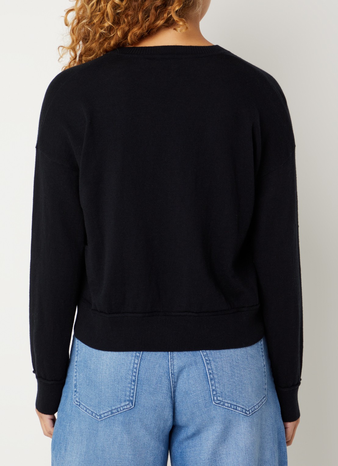 Benetton Fijngebreide pullover in wolblend met V-hals - achterkant zwart