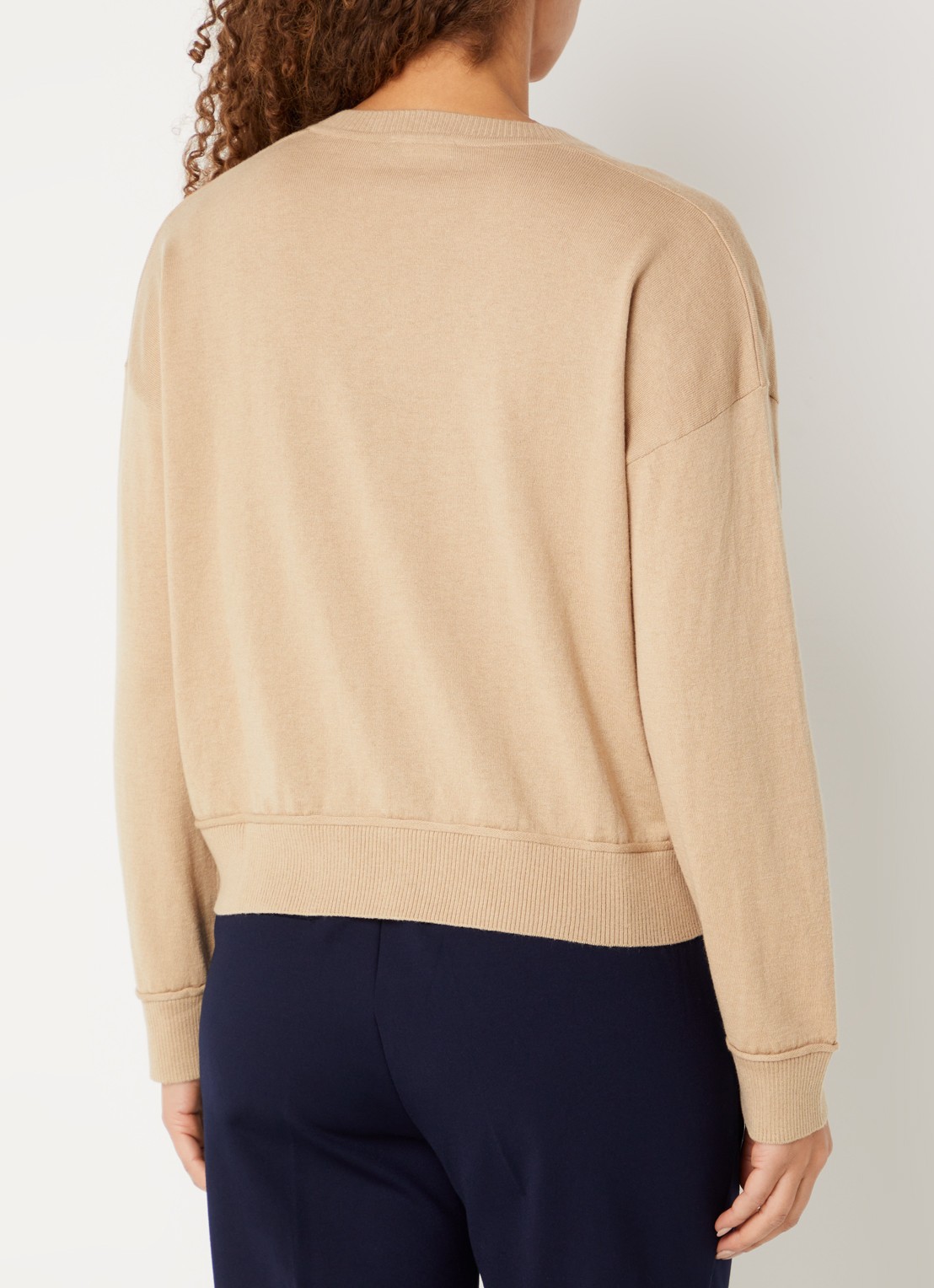 Benetton Fijngebreide pullover in wolblend met V-hals - achterkant camel