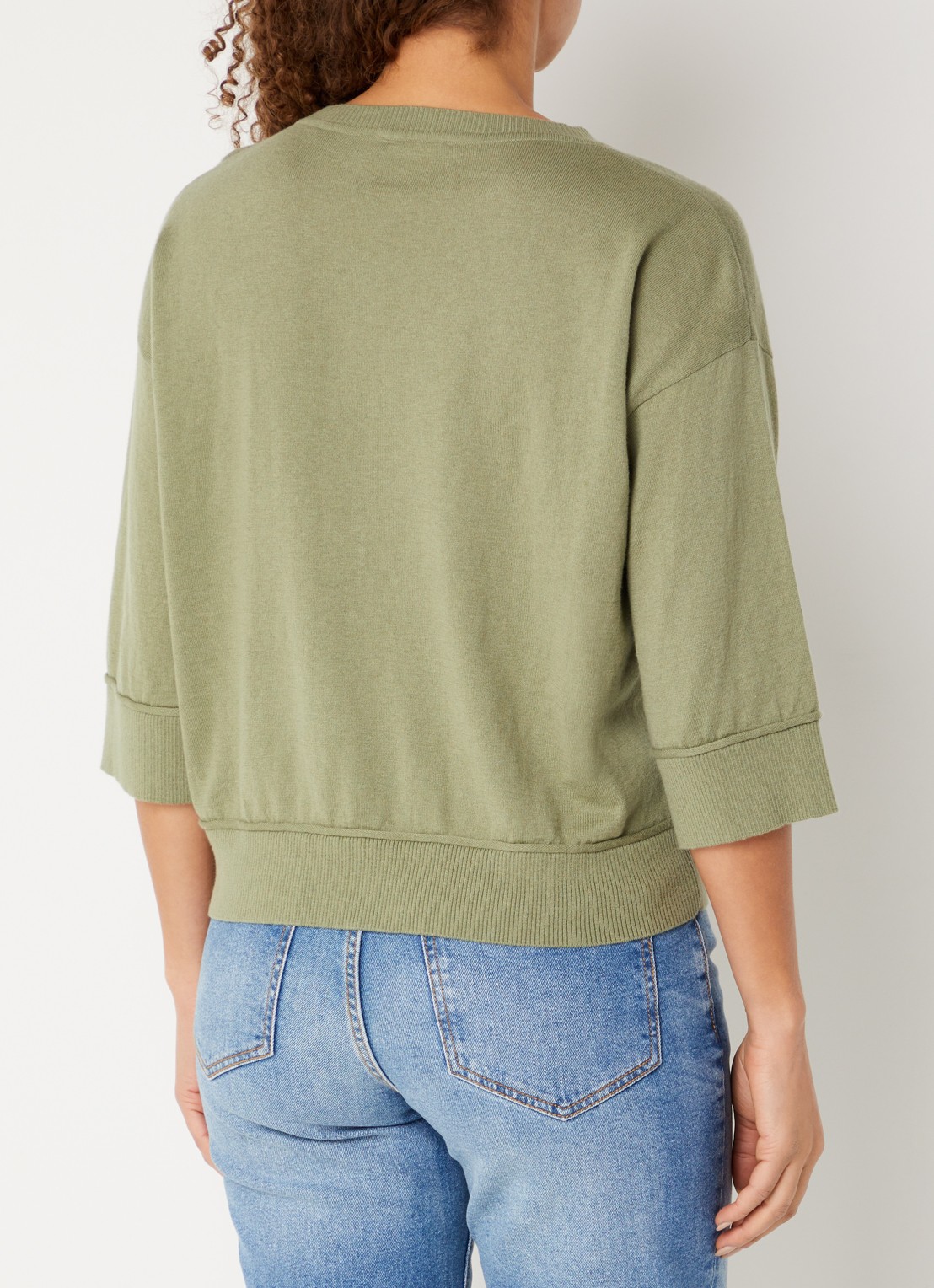 Benetton Fijngebreide pullover in wolblend - achterkant 2 legergroen