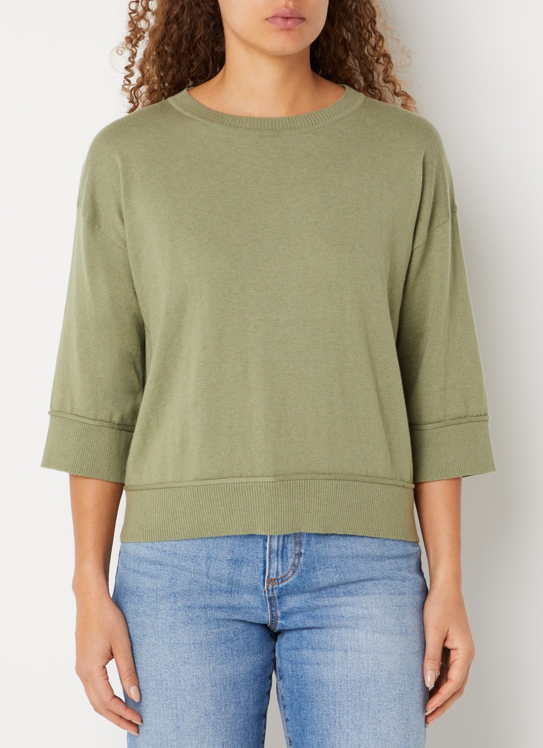 Benetton Fijngebreide pullover in wolblend - detail legergroen