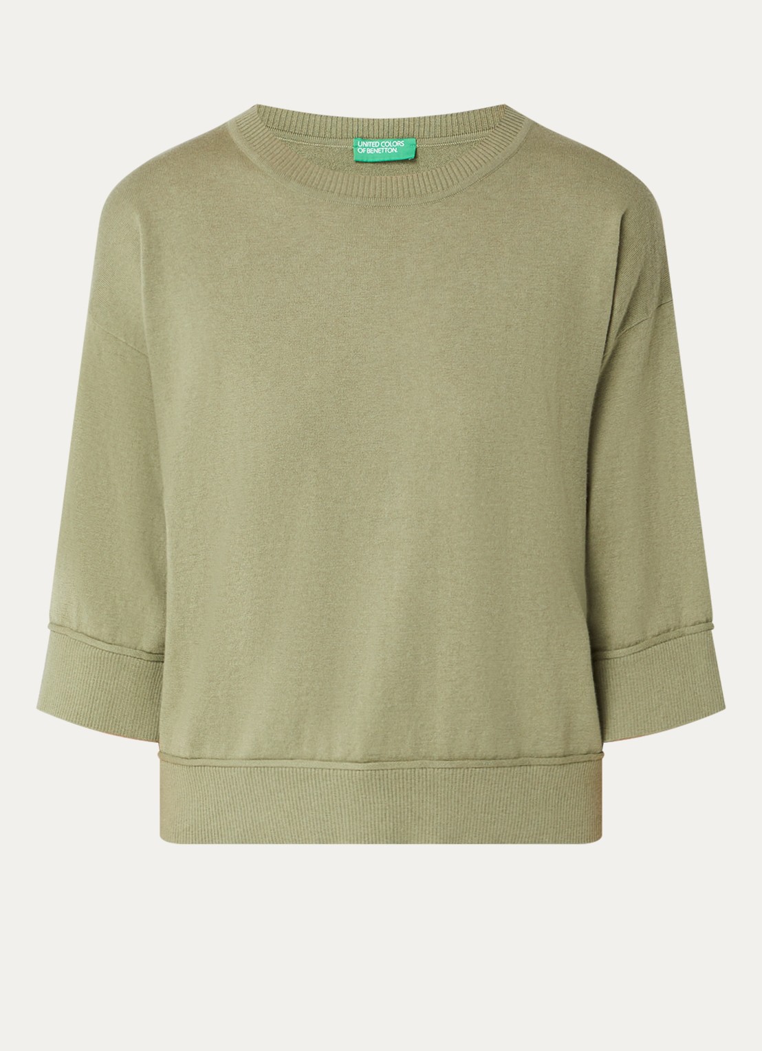 Benetton Fijngebreide pullover in wolblend - voorkant 3 legergroen
