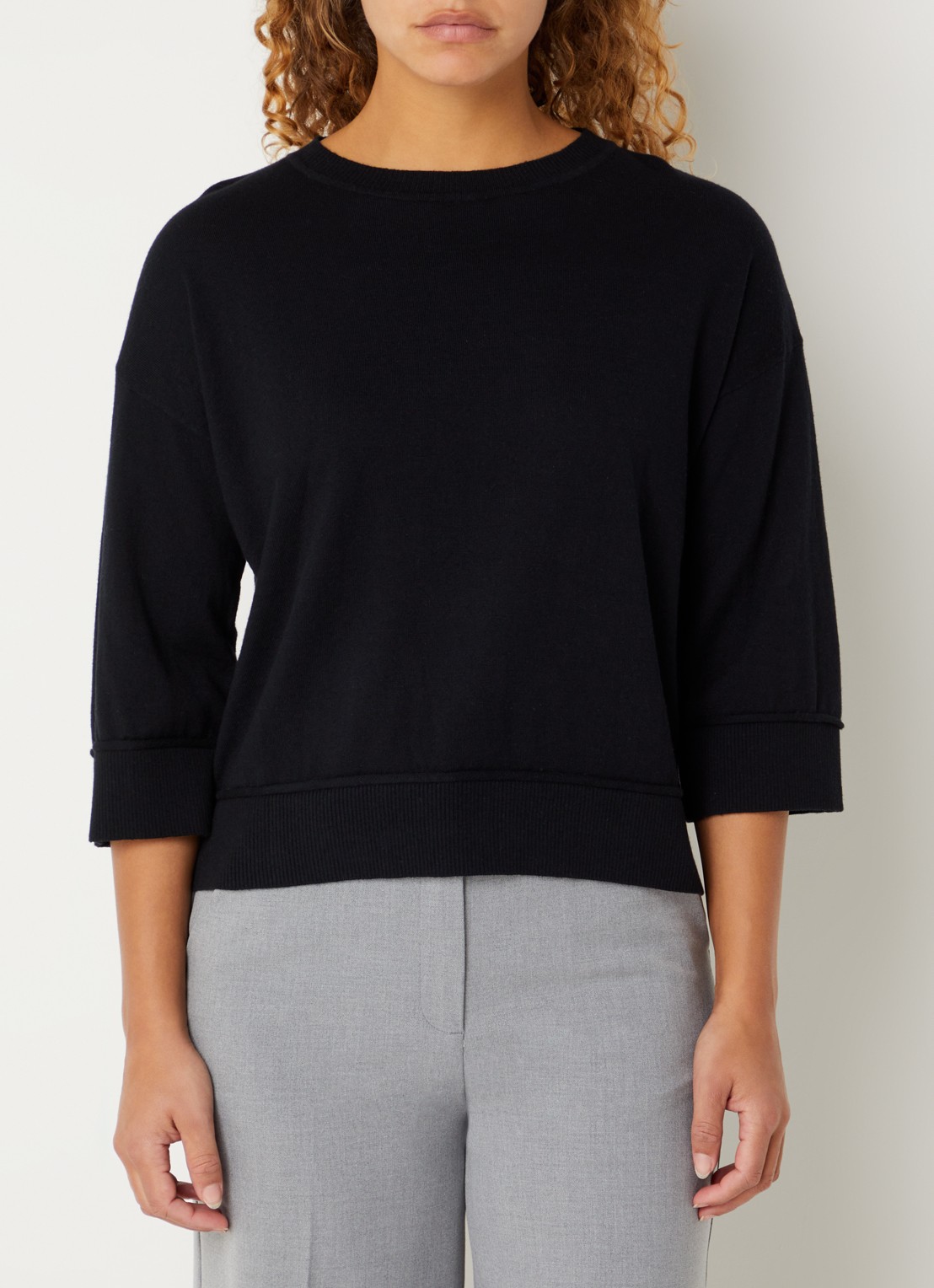 Benetton Fijngebreide pullover in wolblend - detail 4 zwart