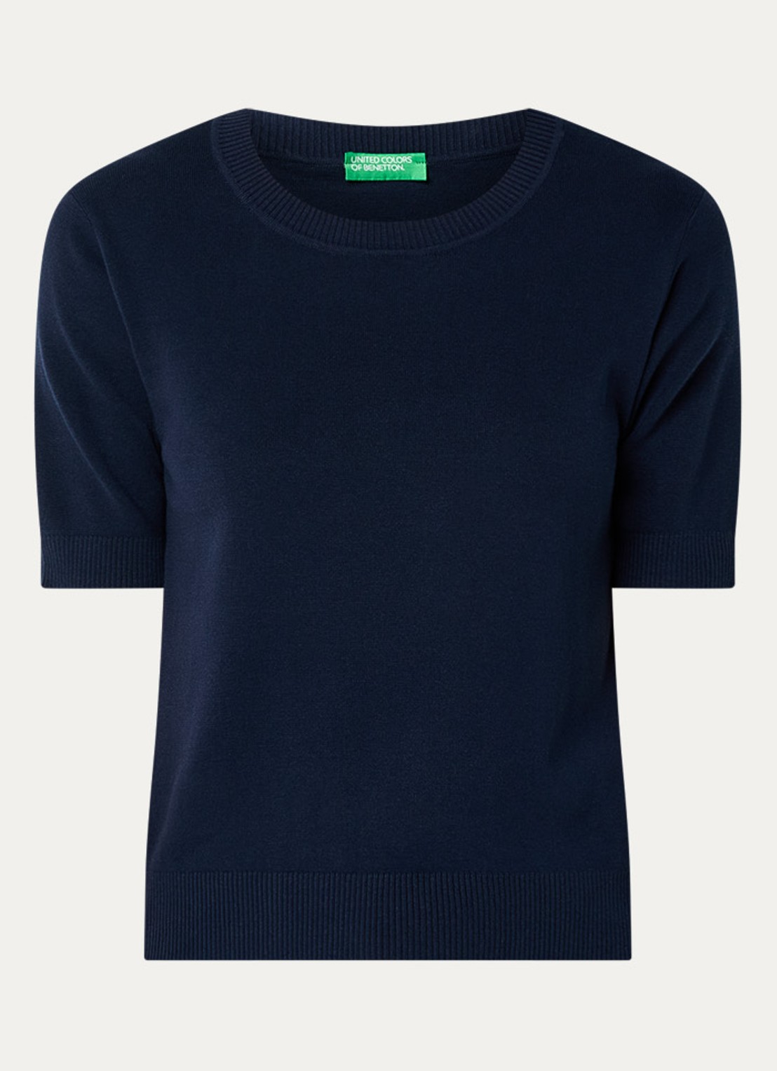 Benetton Fijngebreide pullover met ronde hals  - voorkant 2 donkerblauw