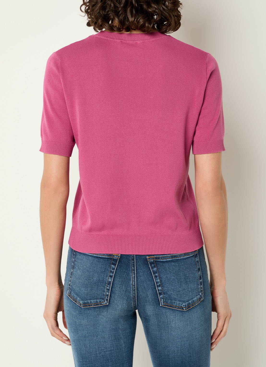 Benetton Fijngebreide pullover met ronde hals  - achterkant donkerroze